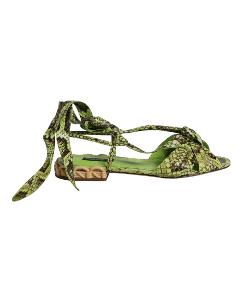 Dolce & Gabbana Grüne Tierdruck Knöchelriemen Sandalen Schuhe Grün