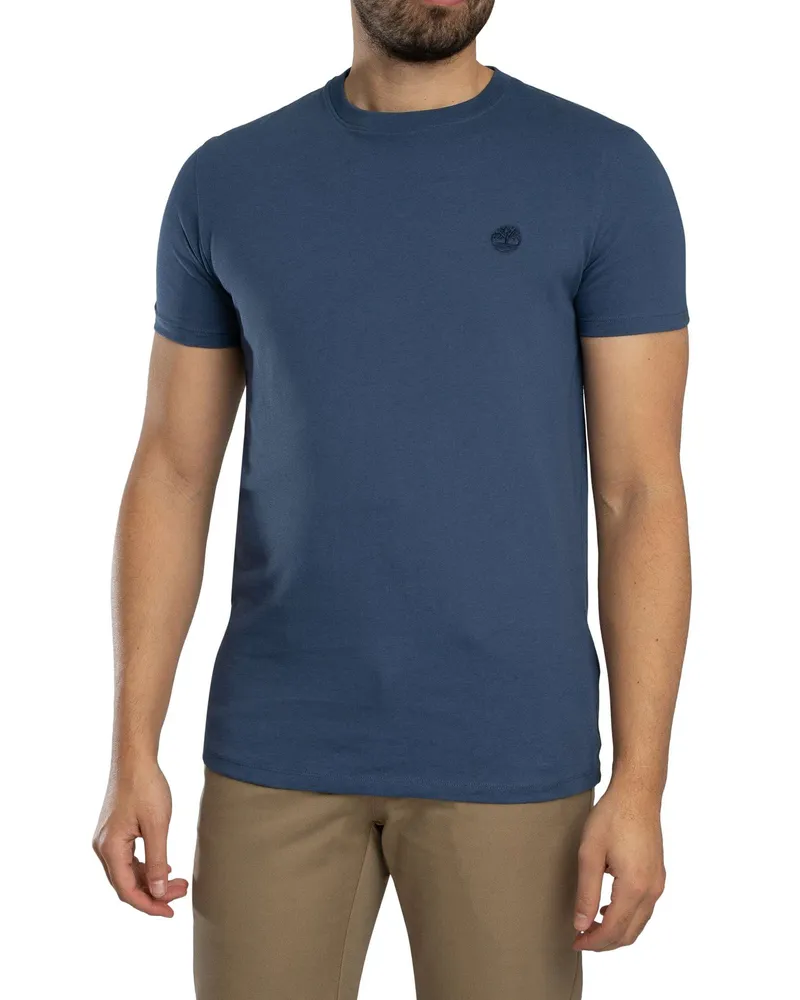Timberland Slim Fit T-Shirt Mit Gesticktem Logo, Blau Blau