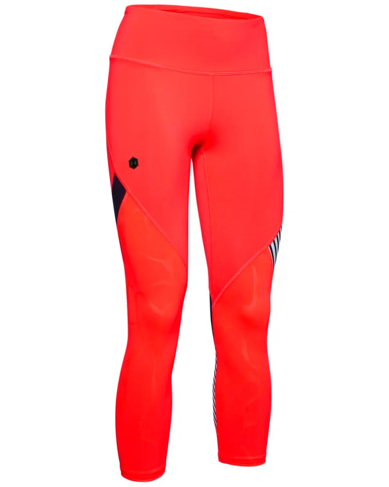 Under Armour Womens Rush geprägten Glanzernte Leggings eng 1351717 628 Rosa
