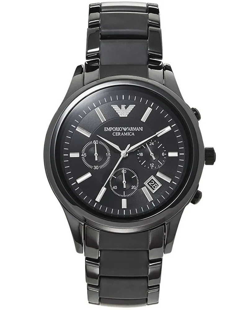 Emporio Armani AR1452 Herren Chronograph Uhr Ceramica Schwarz Schwarz