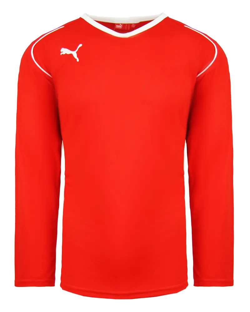 Puma V5.08 Langarm Shirt V-Ausschnitt Rote Herren Fußballtop 700472 01 Rot