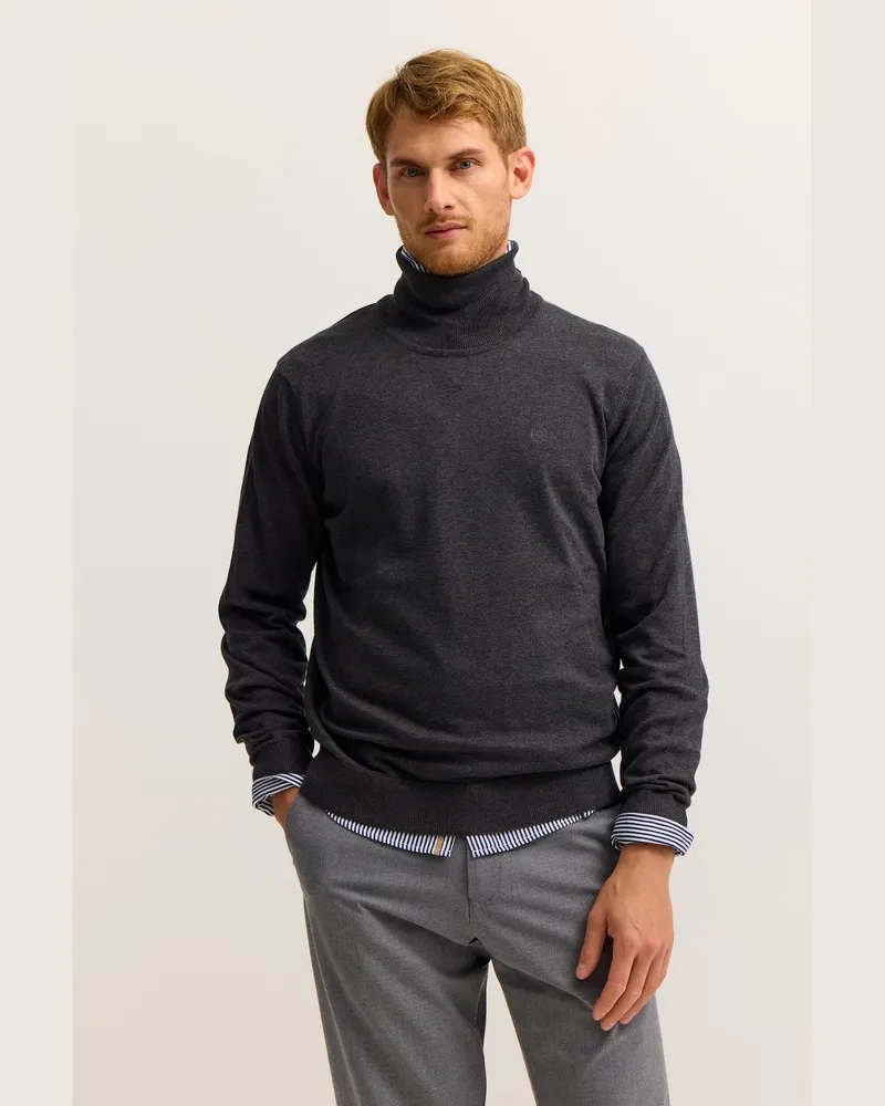 Bugatti Herren Rollkragen Pullover  aus reiner Baumwolle Dunkelgrau