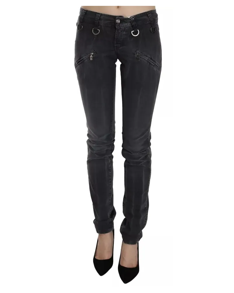 John Galliano Graue gewaschene niedrige Taille Reißverschluss-Seitenskinny-Denim-Jeans Grau