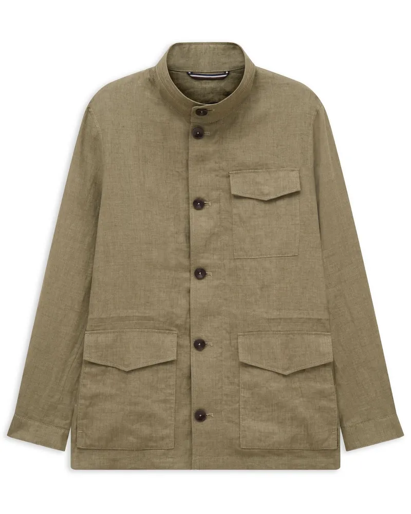 Bugatti Herren Leinen-Jacke Pure linen mit Stehkragen Oliv