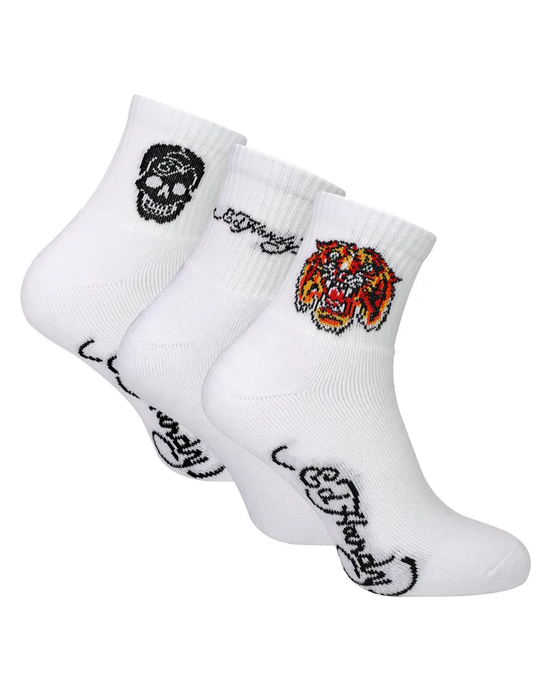 Ed Hardy 3 Paar Herren Weiße Knöchelsocken Leichtgewicht Weiß