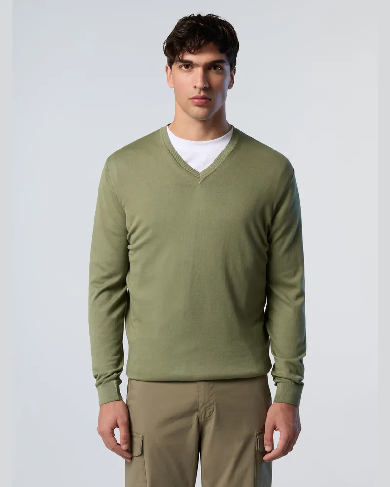 North Sails Pullover V-Ausschnitt mit Logo-Label Dunkelgrün