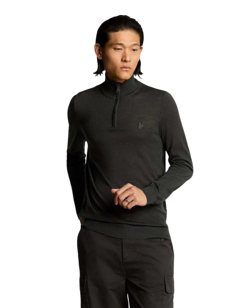 Lyle & Scott Pullover für Herren, mit kurzem Reißverschluss, Merinowolle (Grau Grau