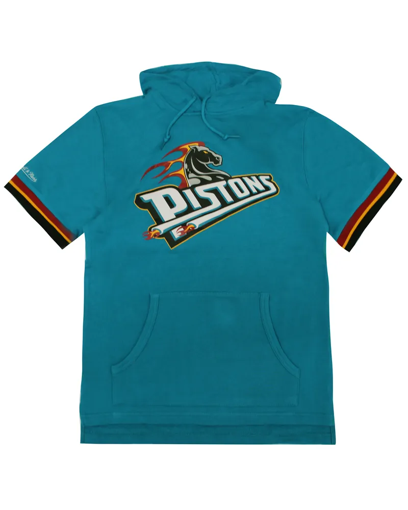 Mitchell & Ness Detroit Pistons NBA Französisch Terry Mens Hooded T-Shirt Türkis