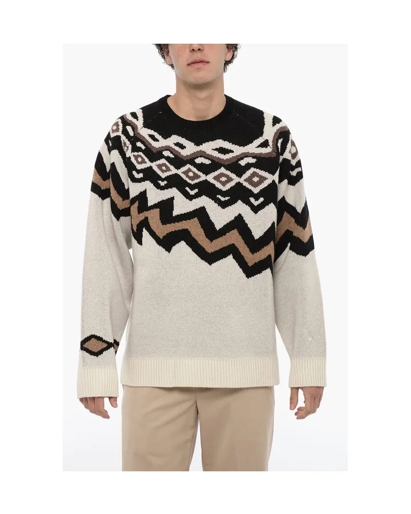 Neil Barrett Boxy Fit Rundhalspullover aus Wolle in Beige, Nero Beige