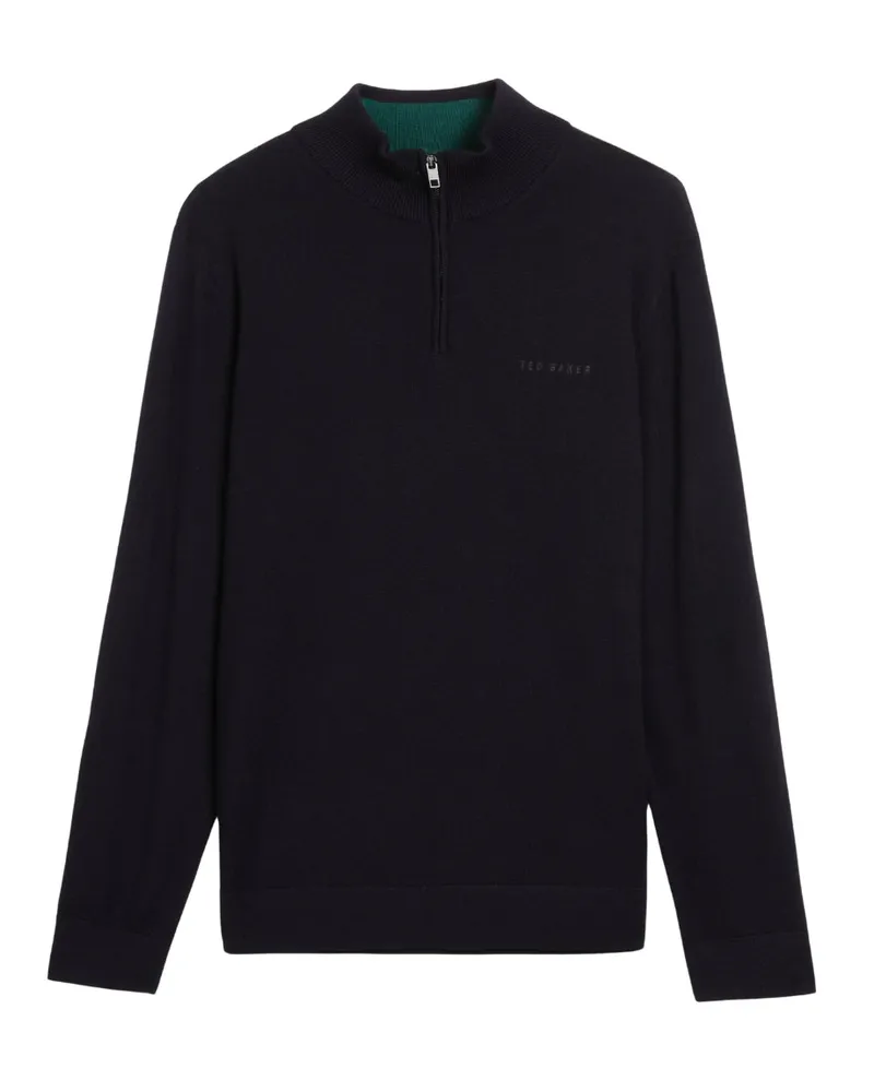 Ted Baker Fashbee Branded Merino Half Zip Navy Jumper Marineblau