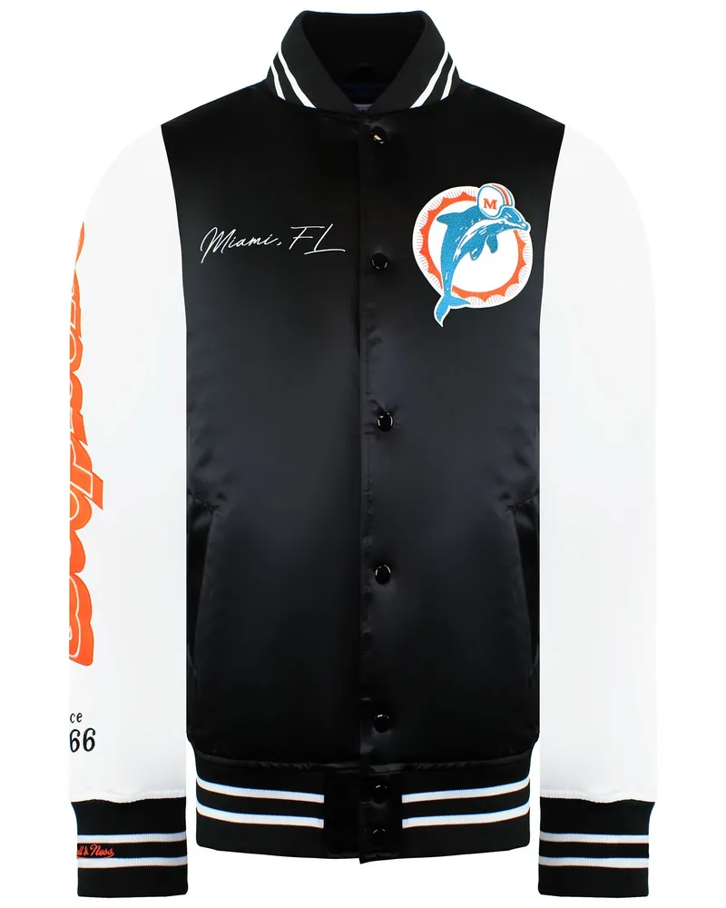 Mitchell & Ness NFL Miami Dolphins Herren Satin Bomberjacke Schwarz