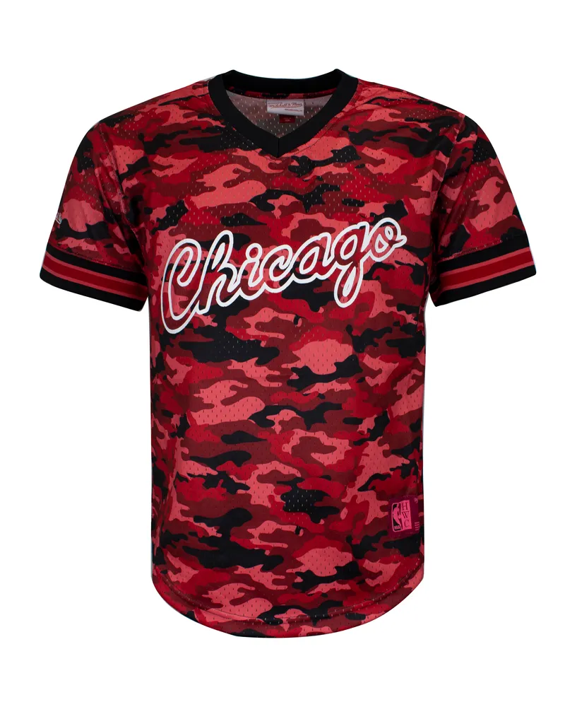 Mitchell & Ness Camo Mesh Team Farbe Chicago Bulls Mens T-Shirt Rot