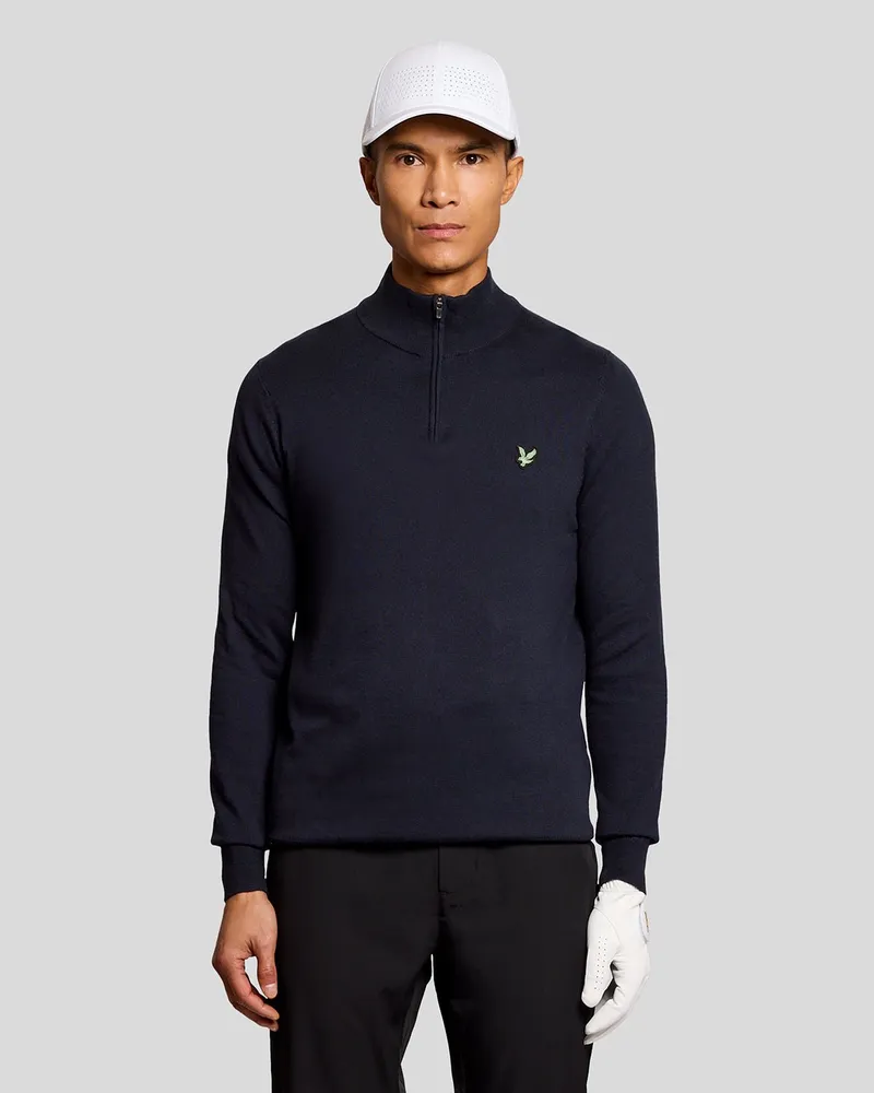 Lyle & Scott Golf Polyblend Viertelreißverschluss-Pullover Marineblau