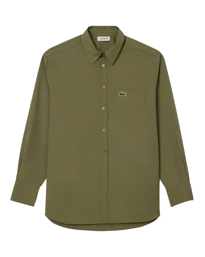 Lacoste Hemd für Damen, Baumwoll-Popelin, Übergroß (Khakigrün Khaki