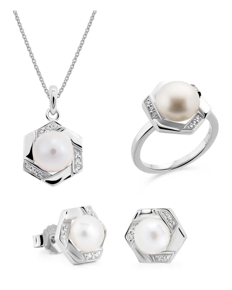 Orphelia Aliva' Damen 925 Sterling Silber Set: Halskette + Ohrringe + Ring - Silber SET-7469 Silber