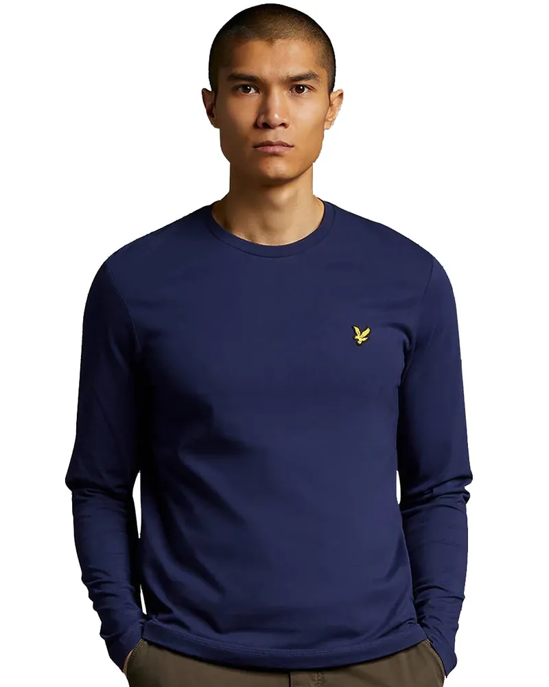 Lyle & Scott Herren Langarm-T-Shirt aus Baumwolle mit normaler Passform Marineblau