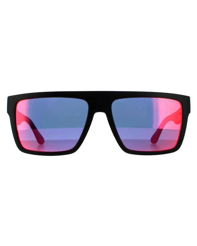 Tommy Hilfiger Rectangle Mens Matte Black Grey Infrared Sonnenbrillen Schwarz