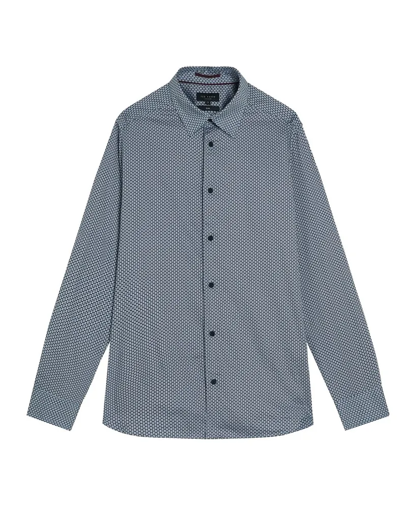 Ted Baker Faenza Herren Navy Geometrisches Hemd Marineblau