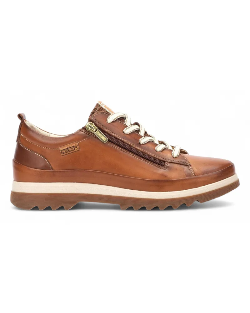 Pikolinos Damen Brandy Brown Leder Schnürsenkel & Reißverschluss Sneakers - Vigo Braun
