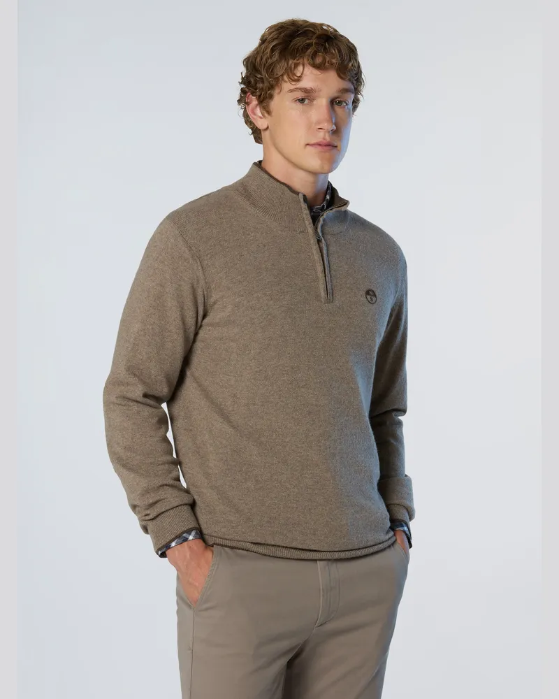 North Sails Pullover aus Kaschmirmischung mit halbem Reißverschluss - Taupe Taupe