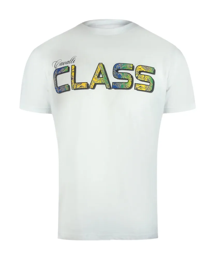 Roberto Cavalli Weißes T-shirt Mit Leuchtendem Blumenlogo Weiß