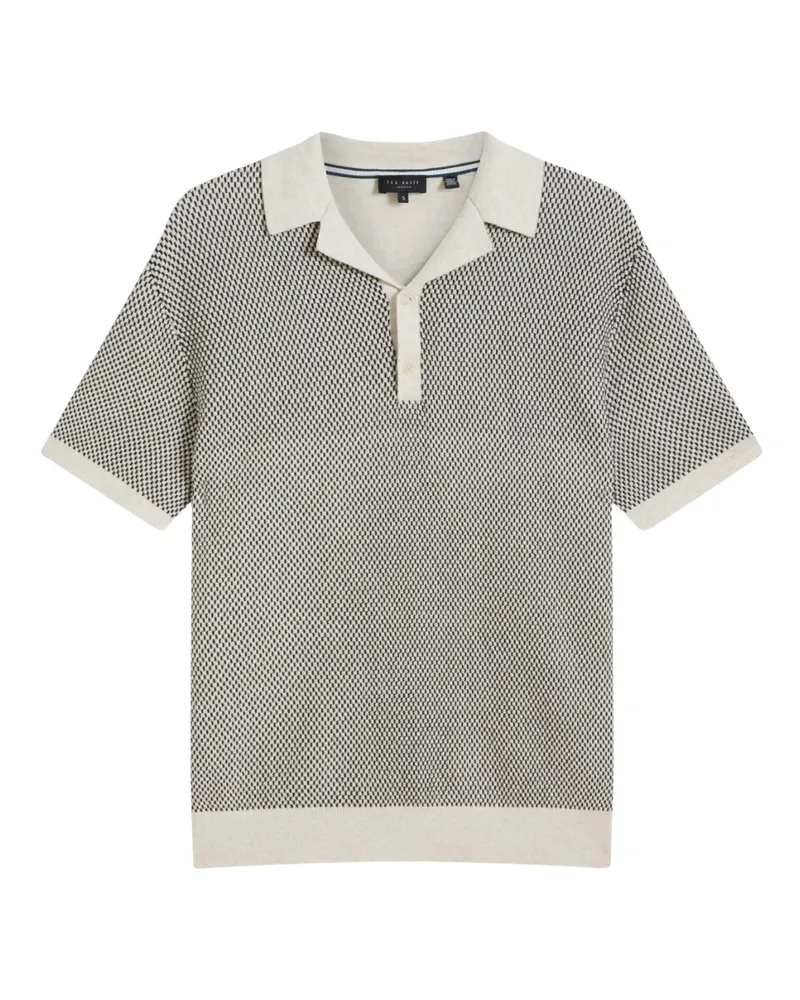 Ted Baker Gregry Polohemd Aus Naturfarbenem Strick Mit Kleinen Stichen Weiß