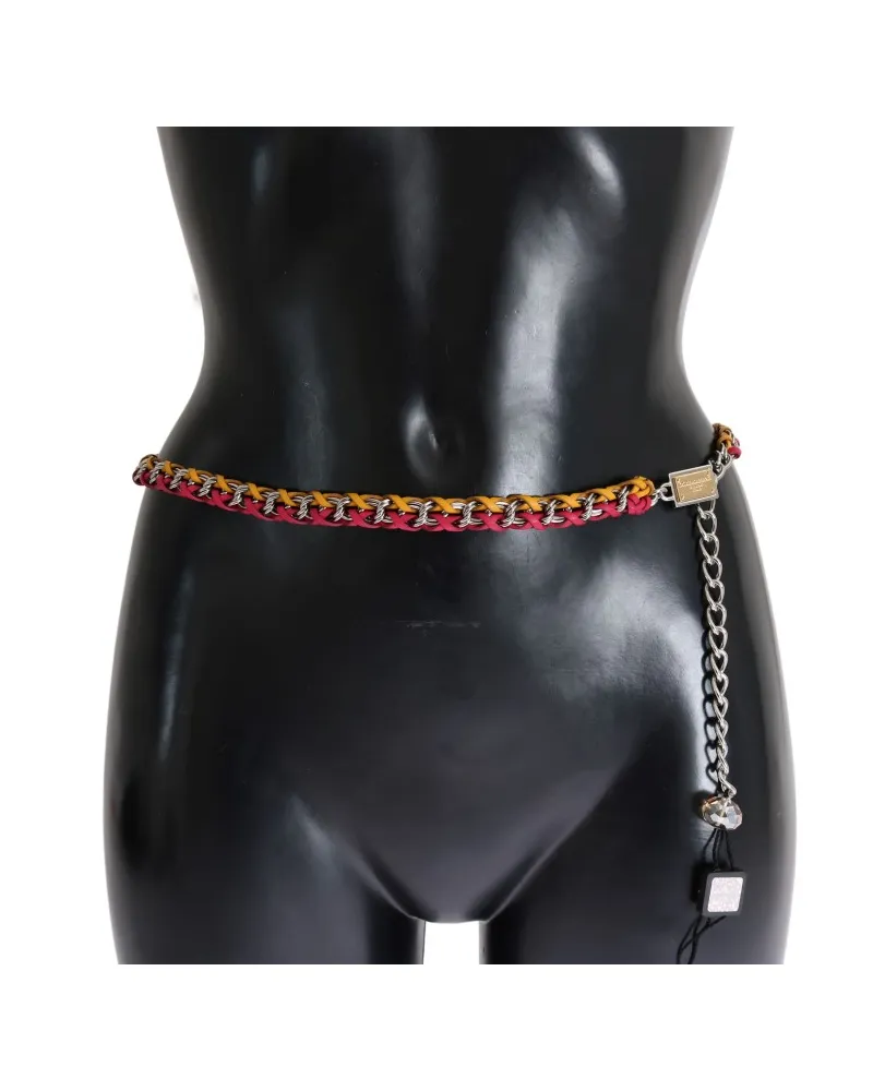 Dolce & Gabbana Damengürtel aus Leder rot gelb Kristall Mehrfarbig