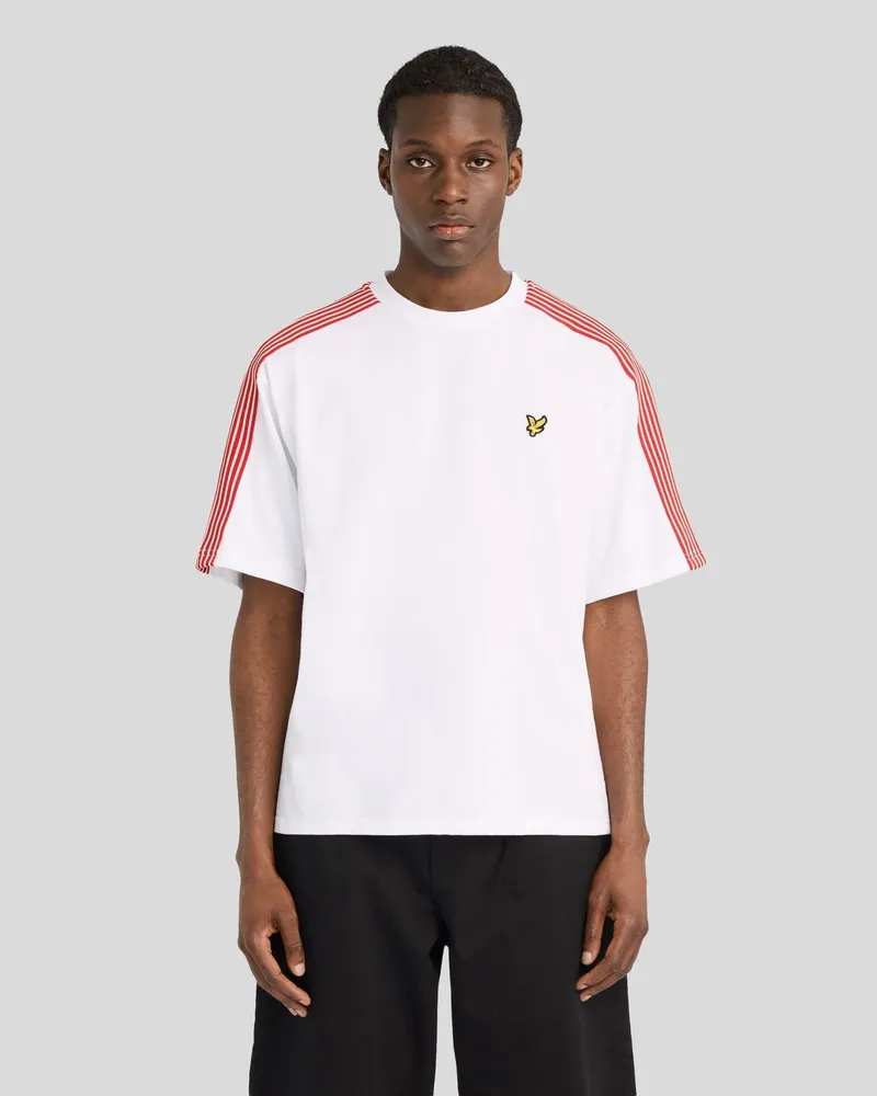 Lyle & Scott Gestreiftes T-Shirt mit Tape-Details Weiß