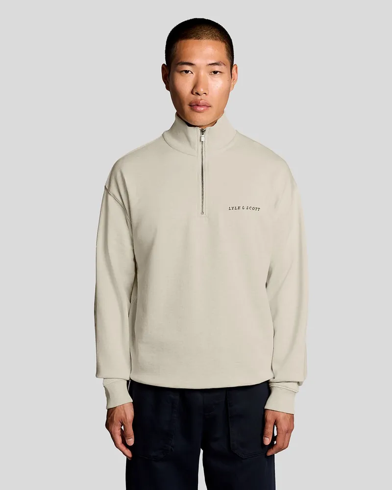 Lyle & Scott Schwergewichts-Skript 1/4-Zip Sweatshirt Beige