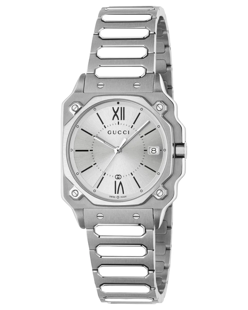 Gucci YA166504 G-Flat Silber Zifferblatt Unisex Uhr Silber