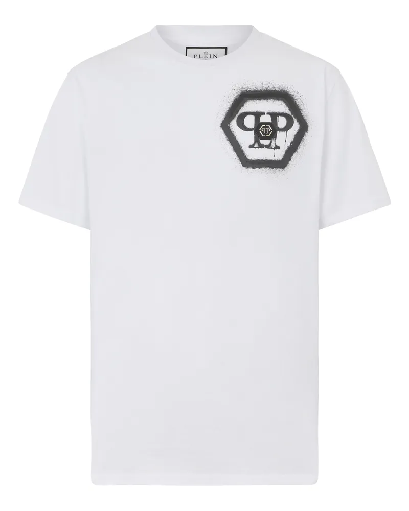 Philipp Plein T-Shirt mit Rundhals und Spray-Hexagon-Print - Weiß Weiß