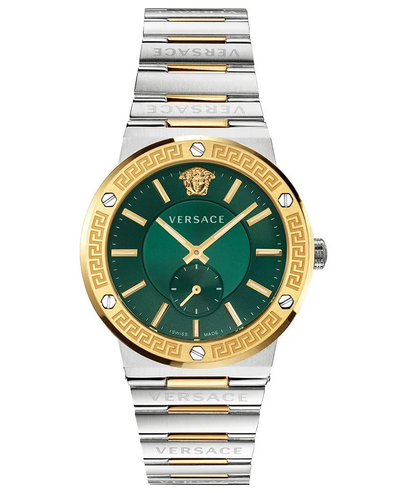 Versace VEVI00420 Herrenuhr Greca Zweifarbig Grünes Zifferblatt Silber