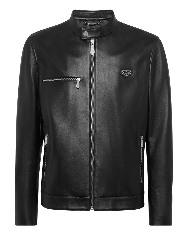 Philipp Plein Leder Biker Schwarz