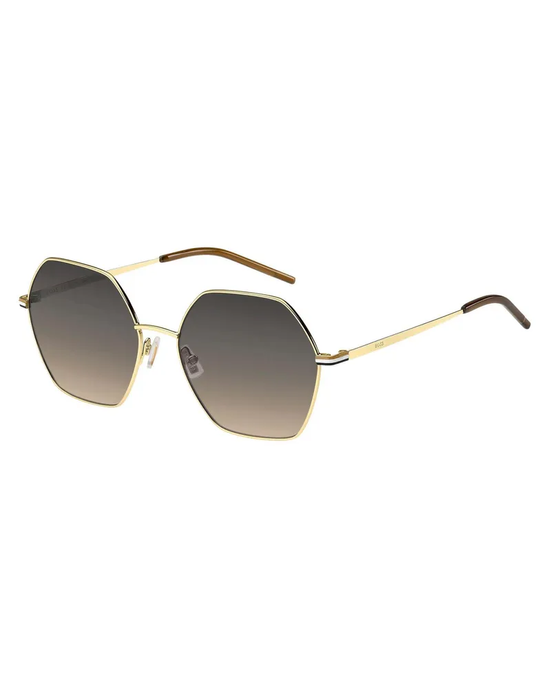 HUGO BOSS geometrisches Design-Sonnenbrille für Herren/Damen Unisex, Rund (Gold Gold