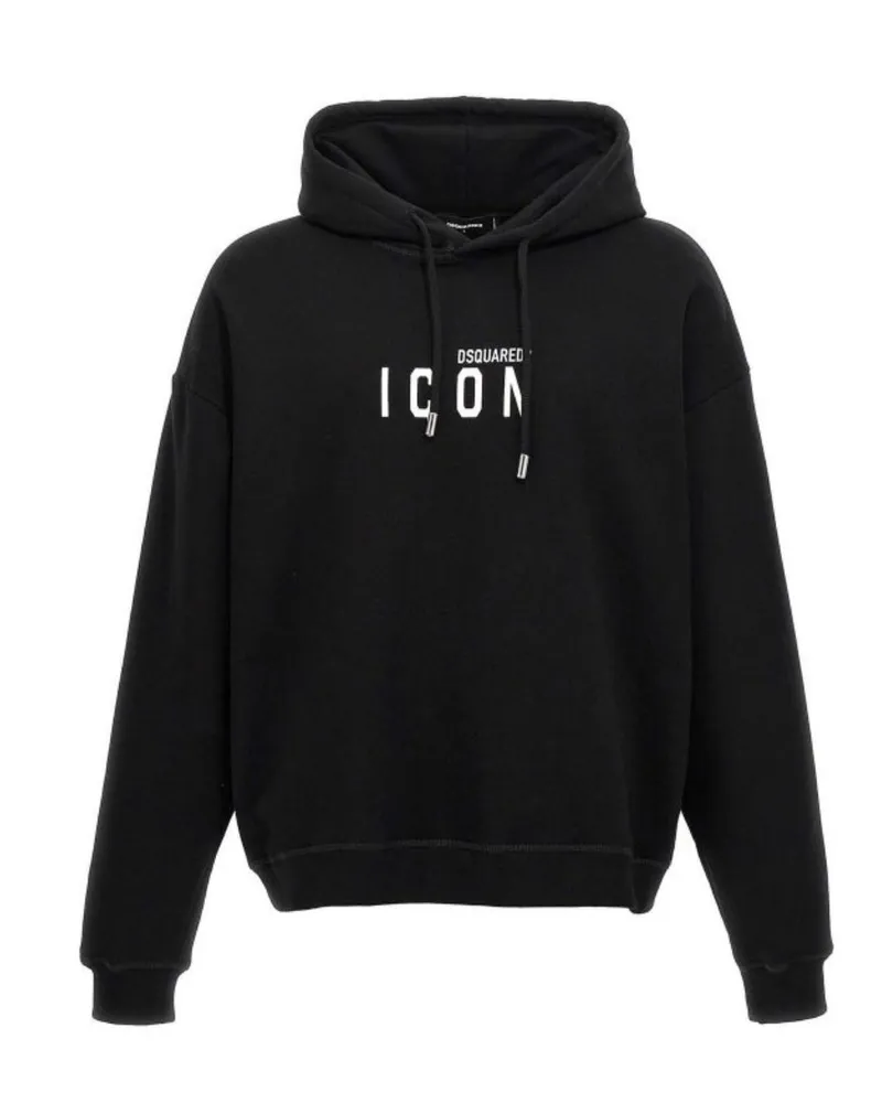 Dsquared2 Relaxed Black Hoodie White Icon Logo Schwarz