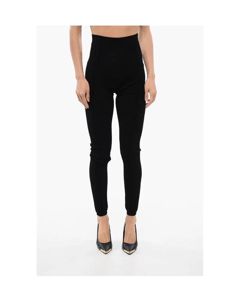 Balmain Lochmuster-Leggings mit hoher Taille Schwarz