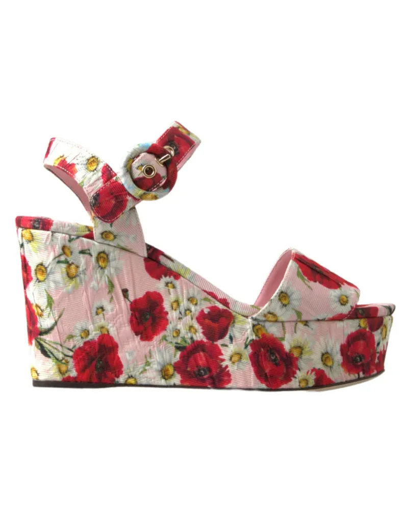 Dolce & Gabbana Blumen-Mohnblumen und Gänseblümchen Keil-Sandalen Rosa