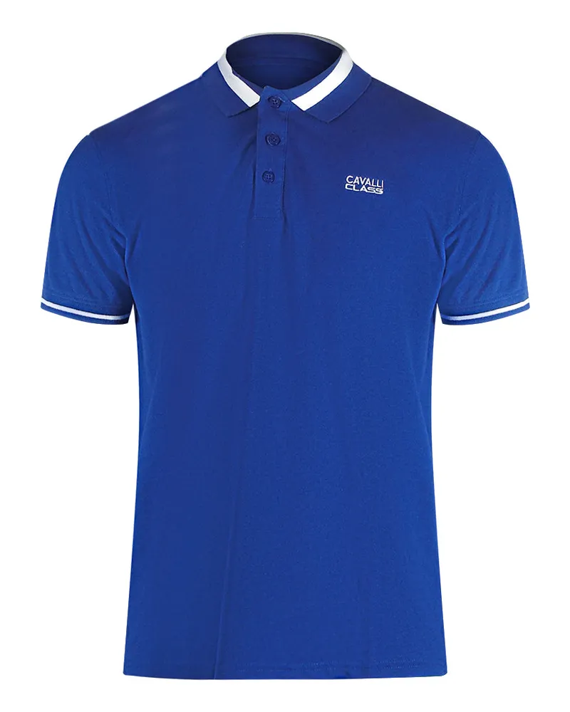 Roberto Cavalli Poloshirt Mit Auffälligem Streifenkragen In Irisblau Blau