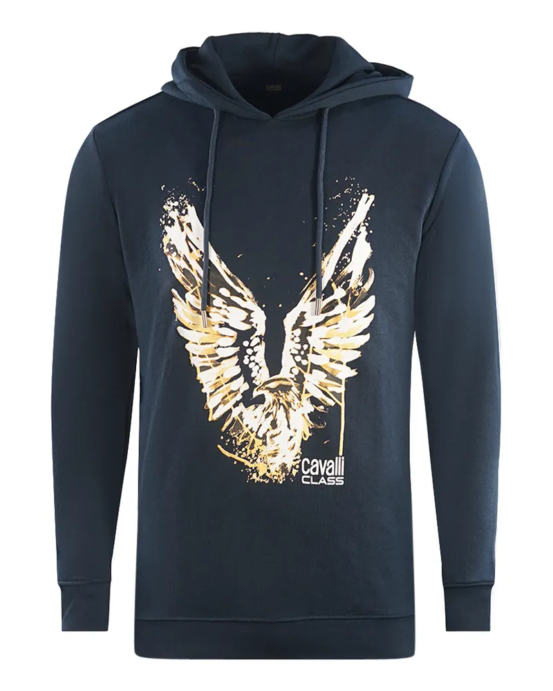 Roberto Cavalli Golden Eagle Logo Navy Blau Hoodie Marineblau