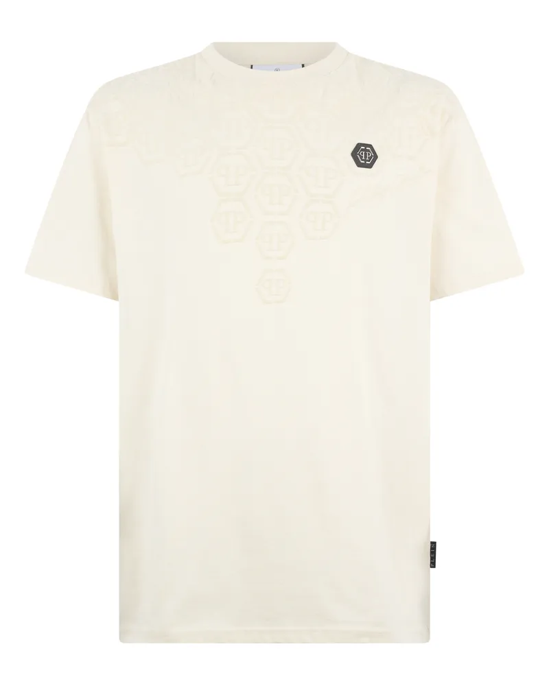 Philipp Plein Round Neck T-Shirt Degrade Monogram Monogram Beige