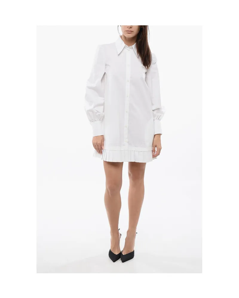 OFF-WHITE Popeline-Hemdblusenkleid mit plissiertem Saum in Weiß Weiß