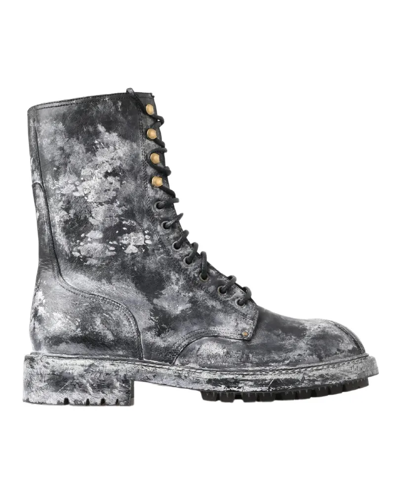 Dolce & Gabbana Abgenutzte Leder Schnürstiefel Schwarz