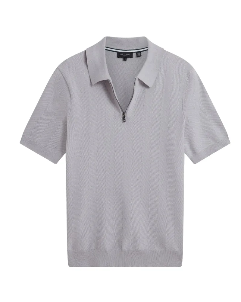 Ted Baker Fourd Polohemd Mit Fischgrätstich Und Reißverschluss, Grau Hellgrau