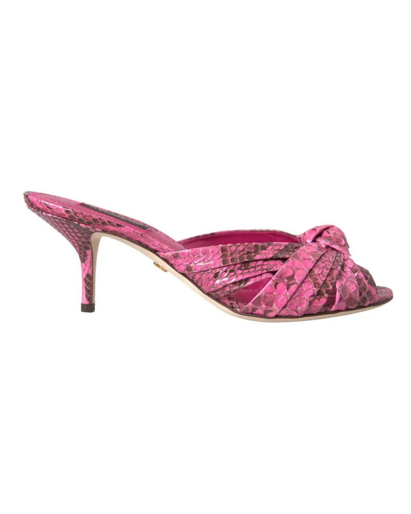 Dolce & Gabbana Pink Exotic Leather Kitten Heels Slides Schuhe Rosa