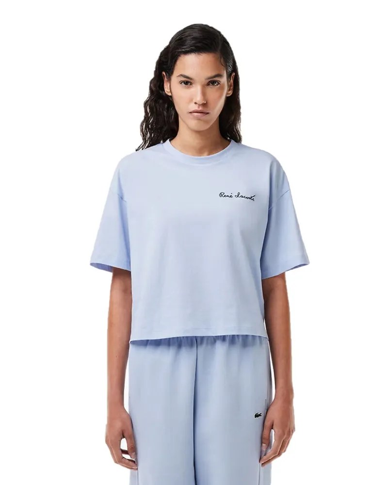 Lacoste kurzes T-Shirt für Damen, Rundhalsausschnitt (Blau Blau