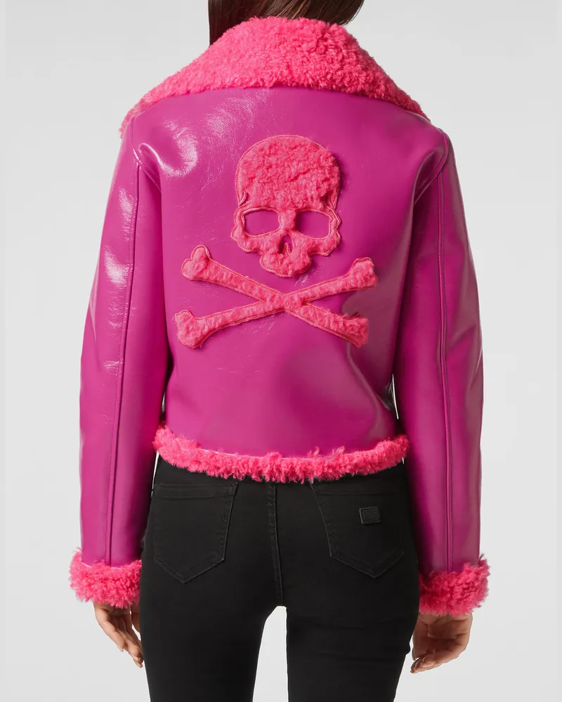 Philipp Plein Biker-Jacke Skull&Bones Fuchsia