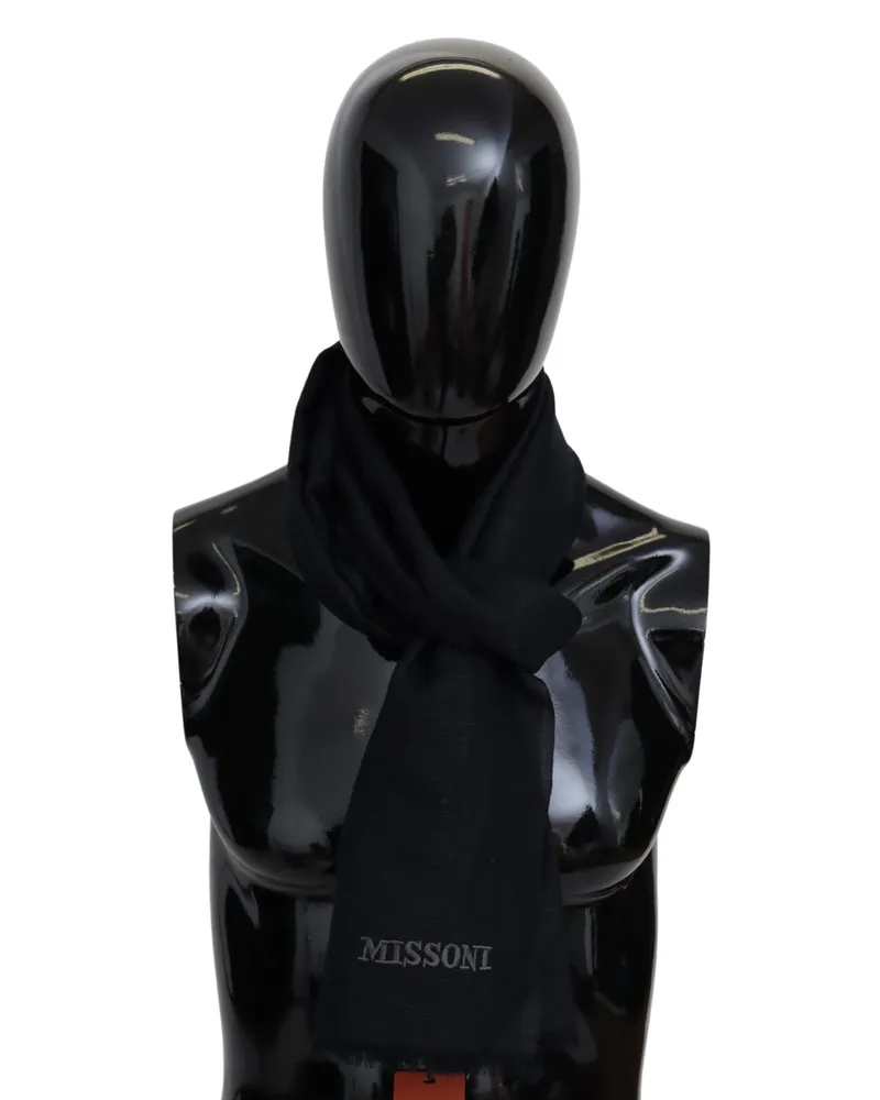 Missoni Echarpe unisexe à franges en laine noire pour hommes, pour envelopper le cou Schwarz