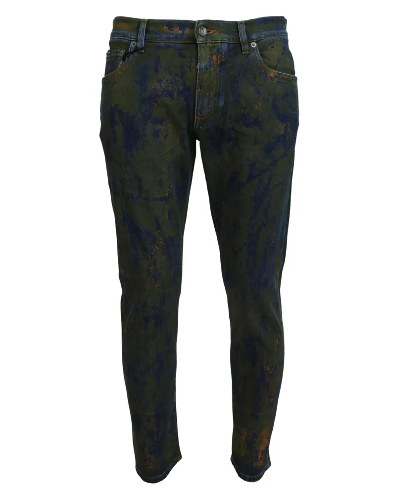 Dolce & Gabbana Splatter-Paint Slimfit-Jeans - Dunkelgrün Dunkelgrün