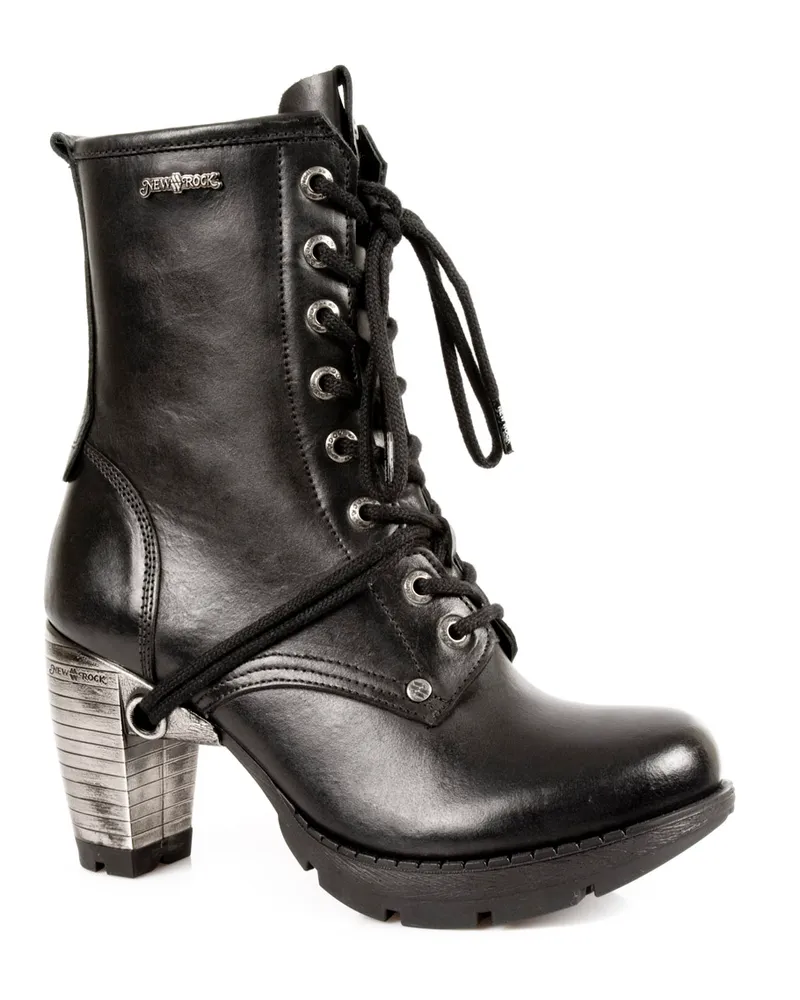 New Rock Damen-Gothic-Trail-Stiefel aus schwarzem Leder – TR001-S1 Schwarz