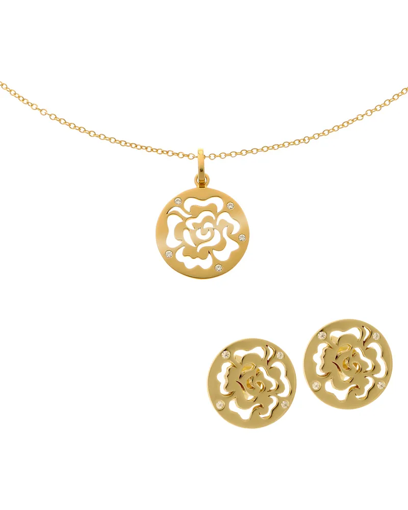 Orphelia Fiore' Damen 925 Sterling Silber Set: Ketten-Anhänger + Ohrringe - Gold SET-7079/2 Gold